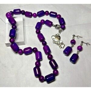 Natural Sugilite Barrel Beaded, Necklace & Earring Set, (0140)